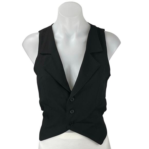 Tiger Mist Women's Black Sleeveless V-neck Button Crop Tuxedo Blazer Vest Top M - Picture 1 of 5